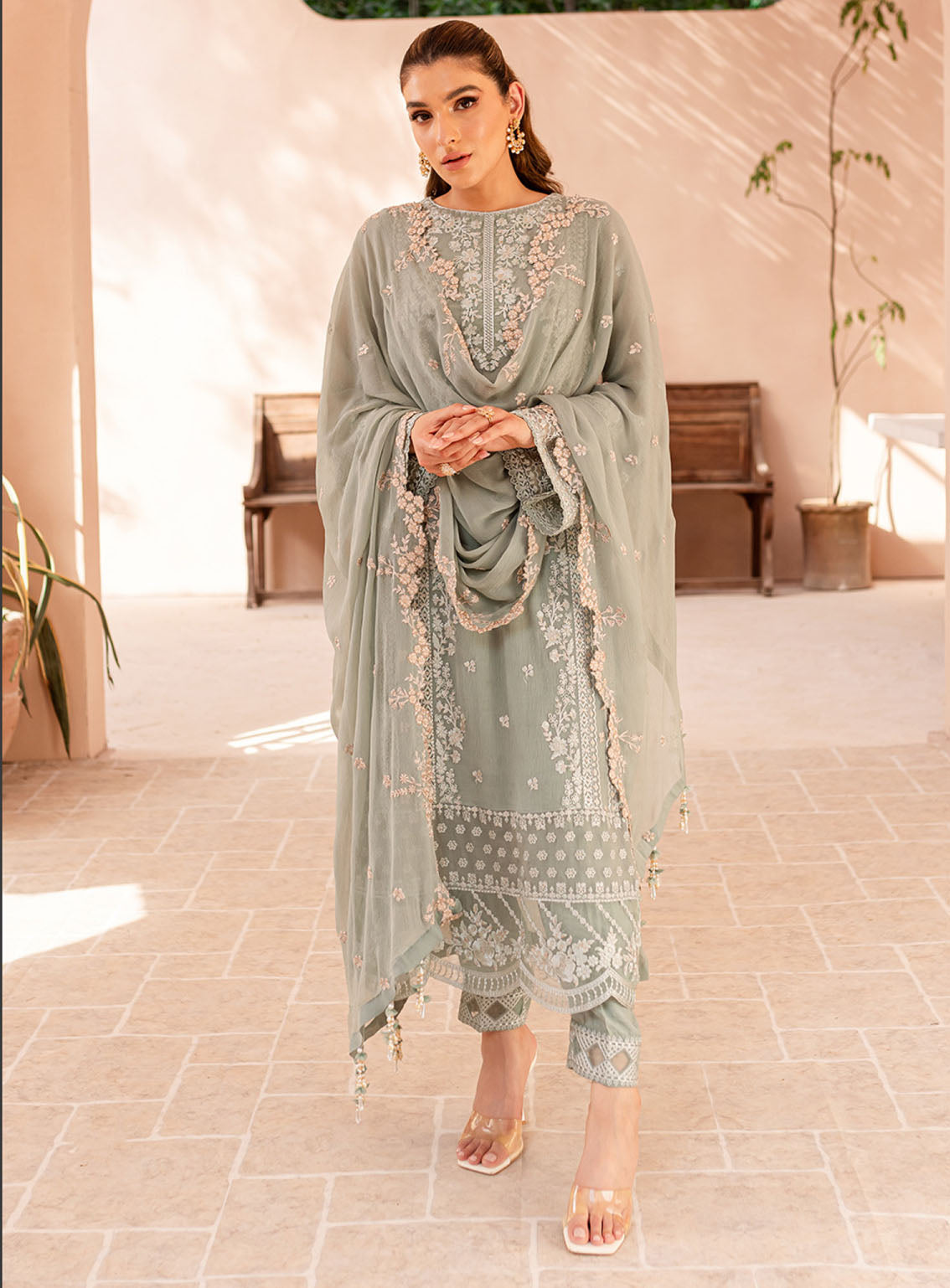 Ensembles By Azure Embroidered Chiffon Suits Unstitched 3 Piece - AZU24ESF SSES-069 SAGE SERENITY Ensembles By Azure Embroidered Chiffon Suits Unstitched 3 Piece - AZU24ESF SSES-069 SAGE SERENITY