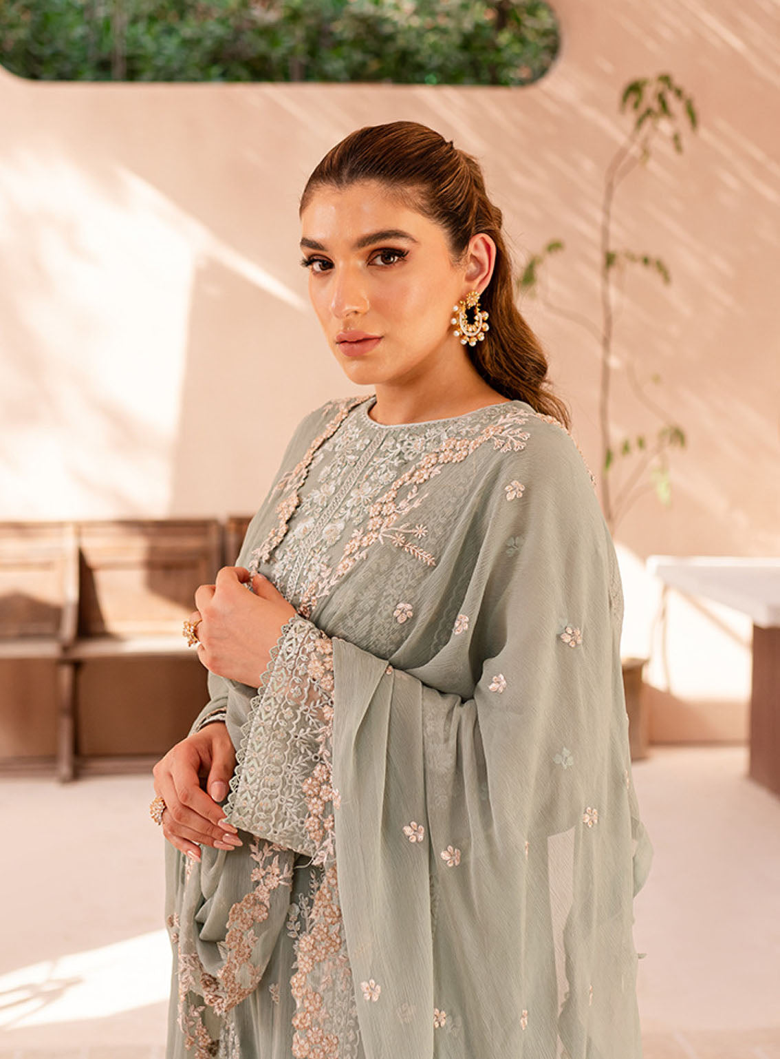 Ensembles By Azure Embroidered Chiffon Suits Unstitched 3 Piece - AZU24ESF SSES-069 SAGE SERENITY Ensembles By Azure Embroidered Chiffon Suits Unstitched 3 Piece - AZU24ESF SSES-069 SAGE SERENITY