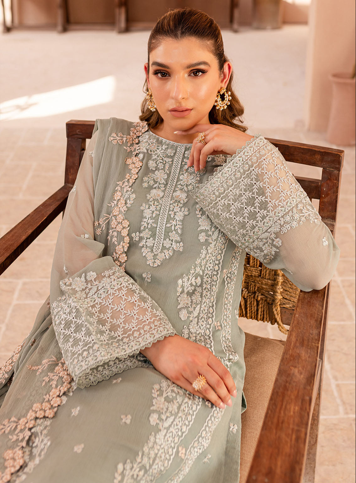 Ensembles By Azure Embroidered Chiffon Suits Unstitched 3 Piece - AZU24ESF SSES-069 SAGE SERENITY Ensembles By Azure Embroidered Chiffon Suits Unstitched 3 Piece - AZU24ESF SSES-069 SAGE SERENITY