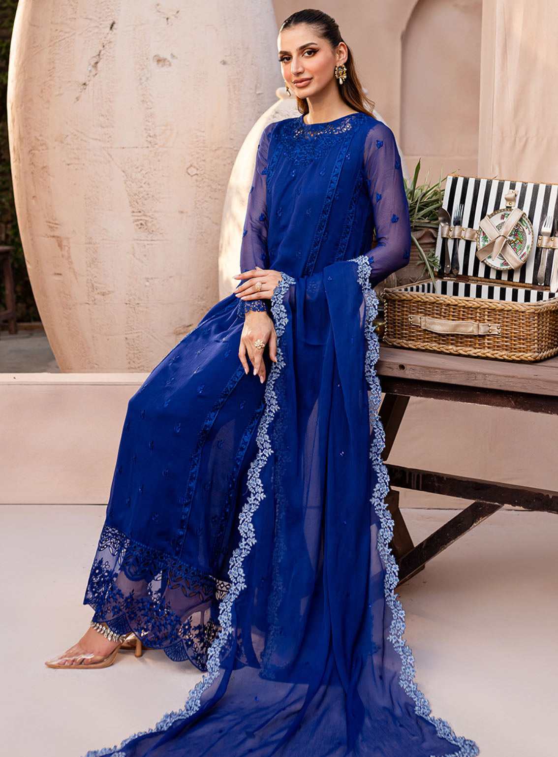 Ensembles By Azure Embroidered Chiffon Suits Unstitched 3 Piece - AZU24ESF SSES-071 SAPPHIRE SYMPHONY Ensembles By Azure Embroidered Chiffon Suits Unstitched 3 Piece - AZU24ESF SSES-071 SAPPHIRE SYMPHONY