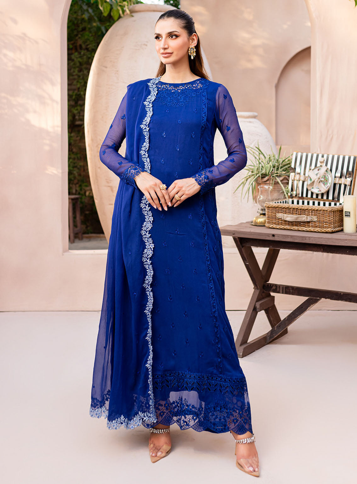 Ensembles By Azure Embroidered Chiffon Suits Unstitched 3 Piece - AZU24ESF SSES-071 SAPPHIRE SYMPHONY Ensembles By Azure Embroidered Chiffon Suits Unstitched 3 Piece - AZU24ESF SSES-071 SAPPHIRE SYMPHONY
