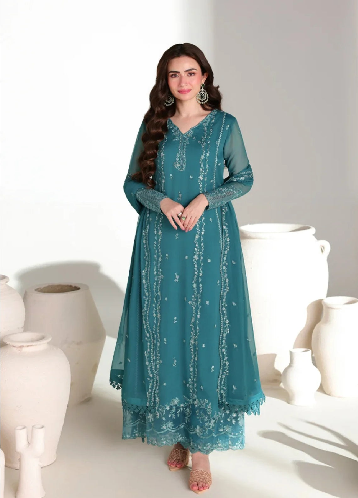 Ensembles By Azure Festive Embroidered Chiffon 3 Piece Unstitched Suit AZU26EF D-02 TEAL AFFAIR Ensembles By Azure Festive Embroidered Chiffon 3 Piece Unstitched Suit AZU26EF D-02 TEAL AFFAIR