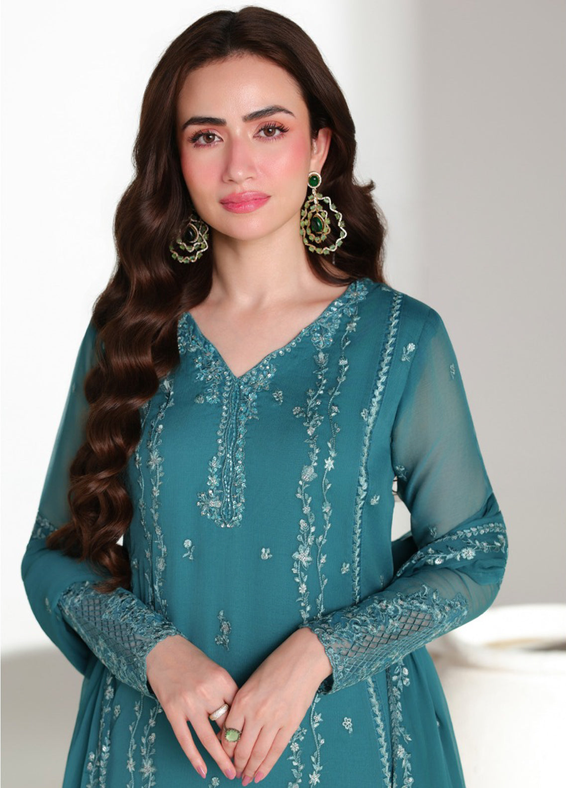 Ensembles By Azure Festive Embroidered Chiffon 3 Piece Unstitched Suit AZU26EF D-02 TEAL AFFAIR Ensembles By Azure Festive Embroidered Chiffon 3 Piece Unstitched Suit AZU26EF D-02 TEAL AFFAIR