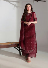 Ensembles By Azure Festive Embroidered Chiffon 3 Piece Unstitched Suit AZU26EF D-05 RUBY ROGUE