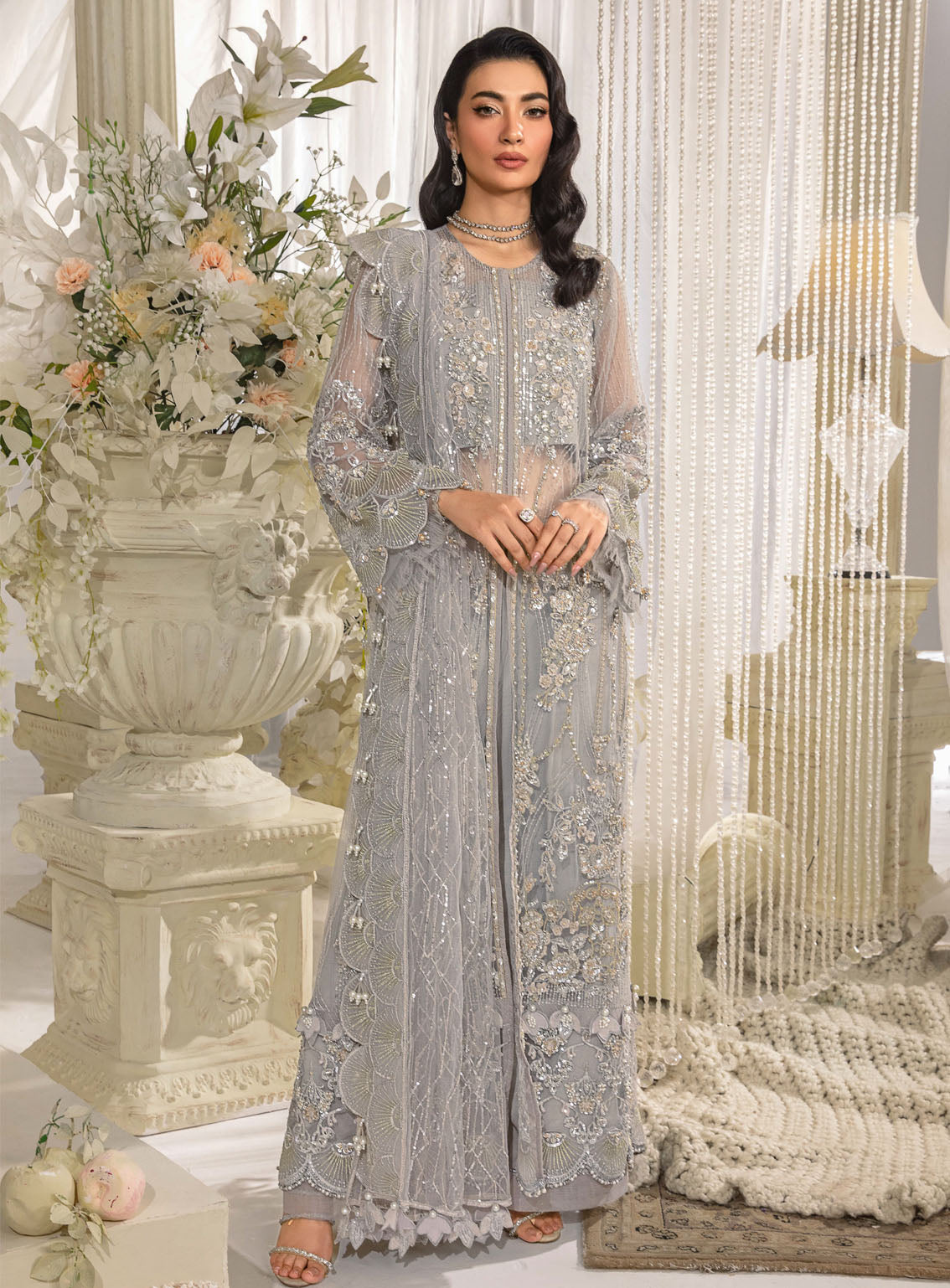 Evara By Elaf Embroidered Net Suits Unstitched 3 Piece - EL24EV EFE-04 DOVE Evara By Elaf Embroidered Net Suits Unstitched 3 Piece - EL24EV EFE-04 DOVE