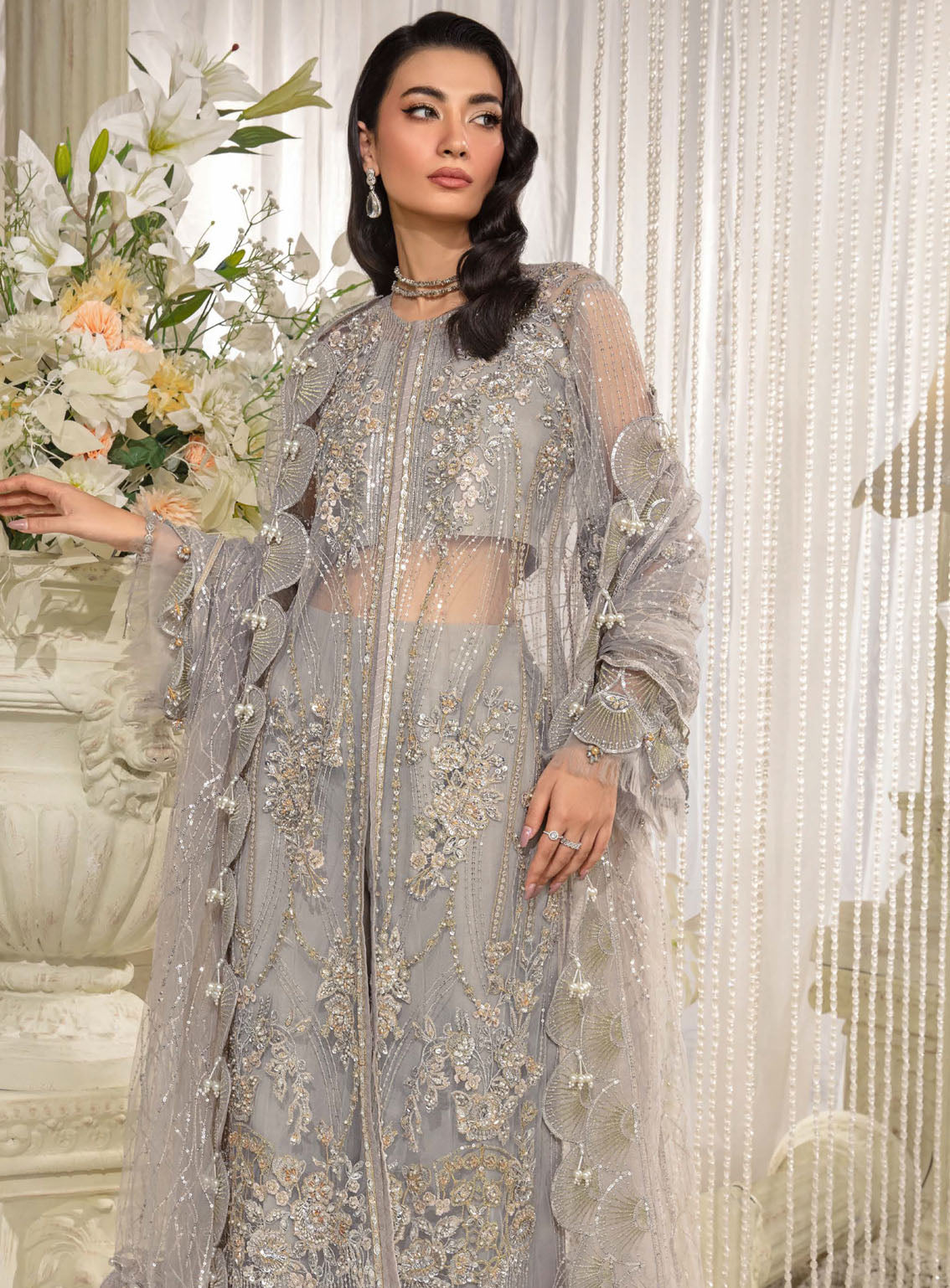 Evara By Elaf Embroidered Net Suits Unstitched 3 Piece - EL24EV EFE-04 DOVE Evara By Elaf Embroidered Net Suits Unstitched 3 Piece - EL24EV EFE-04 DOVE