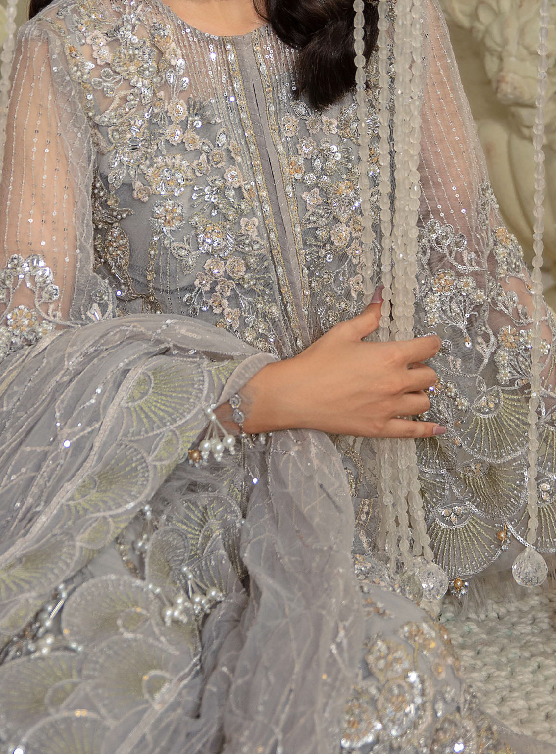 Evara By Elaf Embroidered Net Suits Unstitched 3 Piece - EL24EV EFE-04 DOVE Evara By Elaf Embroidered Net Suits Unstitched 3 Piece - EL24EV EFE-04 DOVE