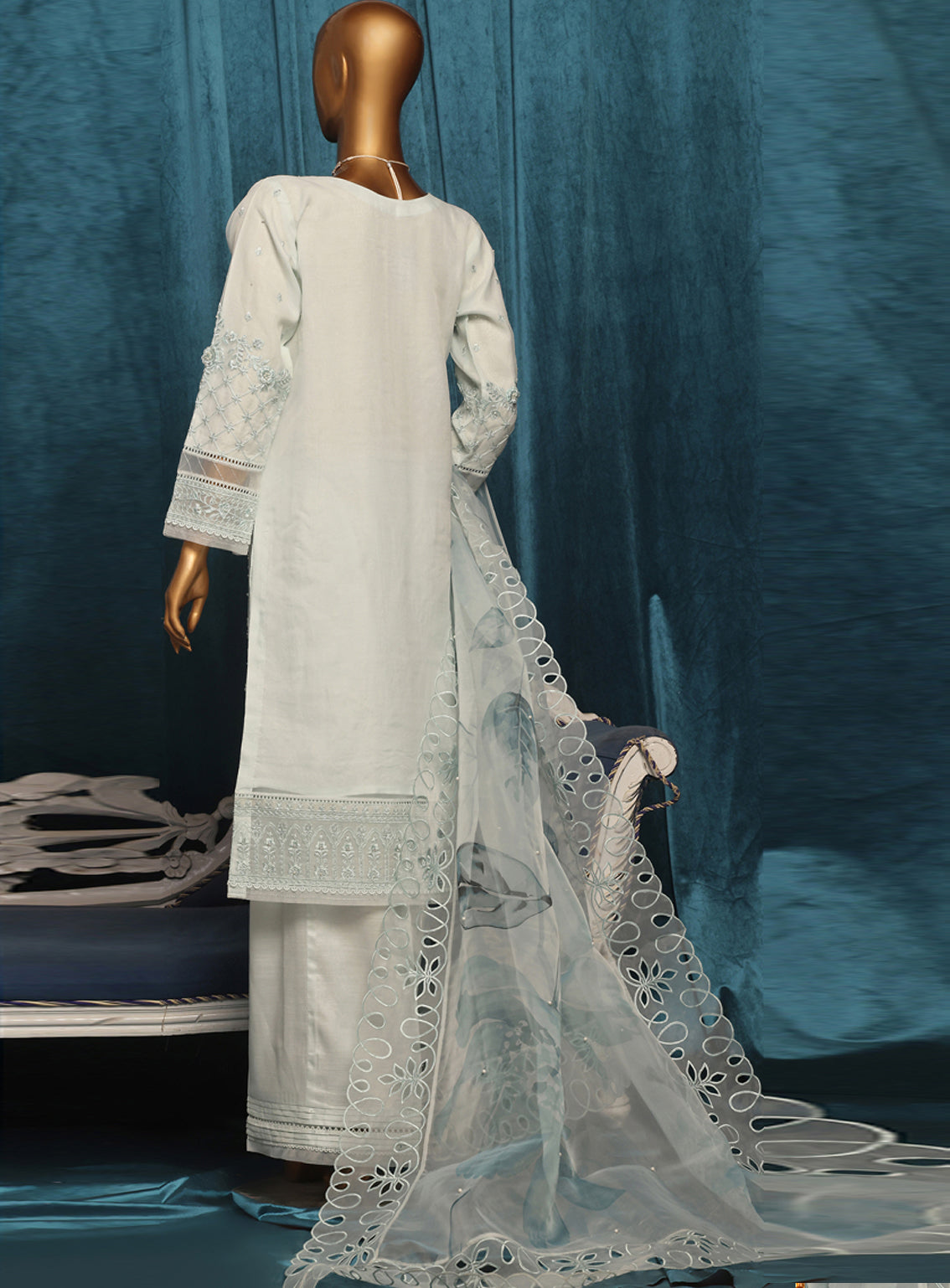 Falsafaa by HZ Textile Embroidered Organza Suits Stitched 3 Piece - HZ25FF 198 SKY BLUE Falsafaa by HZ Textile Embroidered Organza Suits Stitched 3 Piece - HZ25FF 198 SKY BLUE
