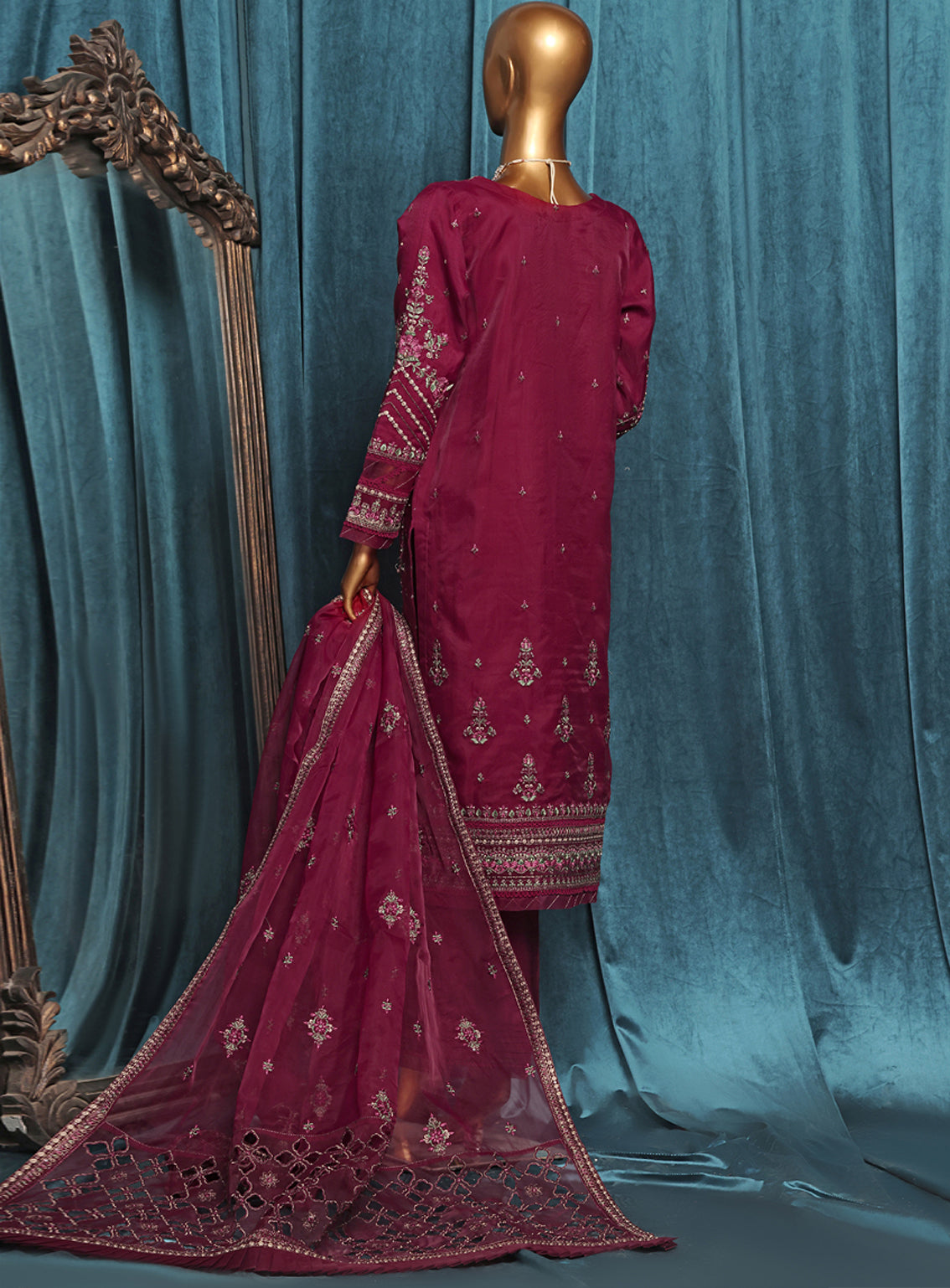 Falsafaa by HZ Textile Embroidered Organza Suits Stitched 3 Piece - HZ25FF 203 MAGENTA Falsafaa by HZ Textile Embroidered Organza Suits Stitched 3 Piece - HZ25FF 203 MAGENTA
