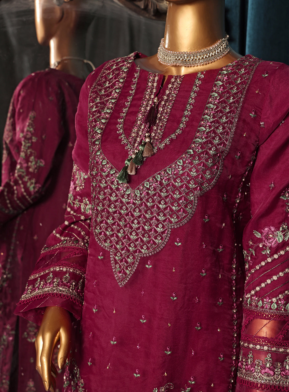 Falsafaa by HZ Textile Embroidered Organza Suits Stitched 3 Piece - HZ25FF 203 MAGENTA Falsafaa by HZ Textile Embroidered Organza Suits Stitched 3 Piece - HZ25FF 203 MAGENTA
