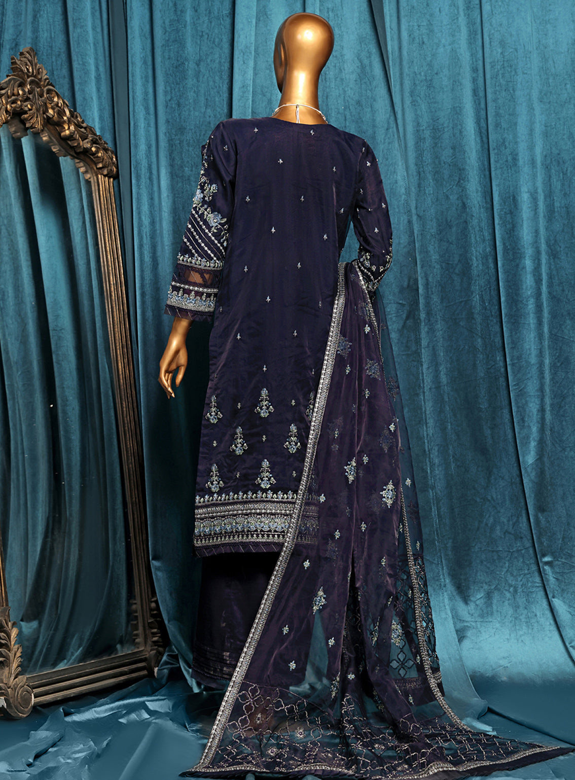 Falsafaa by HZ Textile Embroidered Organza Suits Stitched 3 Piece - HZ25FF 203 NAVY BLUE Falsafaa by HZ Textile Embroidered Organza Suits Stitched 3 Piece - HZ25FF 203 NAVY BLUE