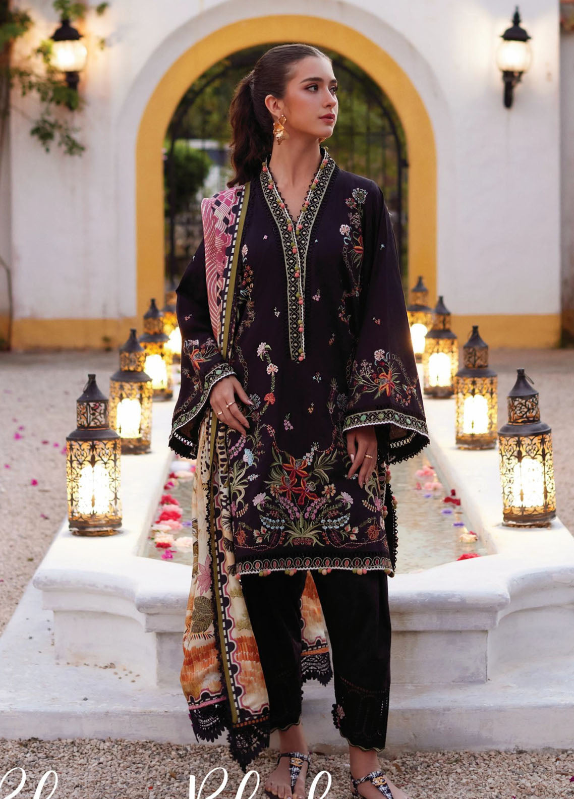 Farah Talib Aziz Luxury Embroidered Lawn 3 Piece Unstitched Suit FTA26LL D-03 BLANCA BLACK Farah Talib Aziz Luxury Embroidered Lawn 3 Piece Unstitched Suit FTA26LL D-03 BLANCA BLACK