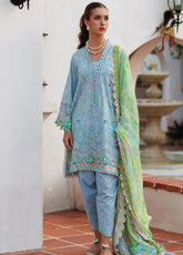 Farah Talib Aziz Luxury Embroidered Lawn 3 Piece Unstitched Suit FTA26LL D-10 SIENNA SKY BLUE