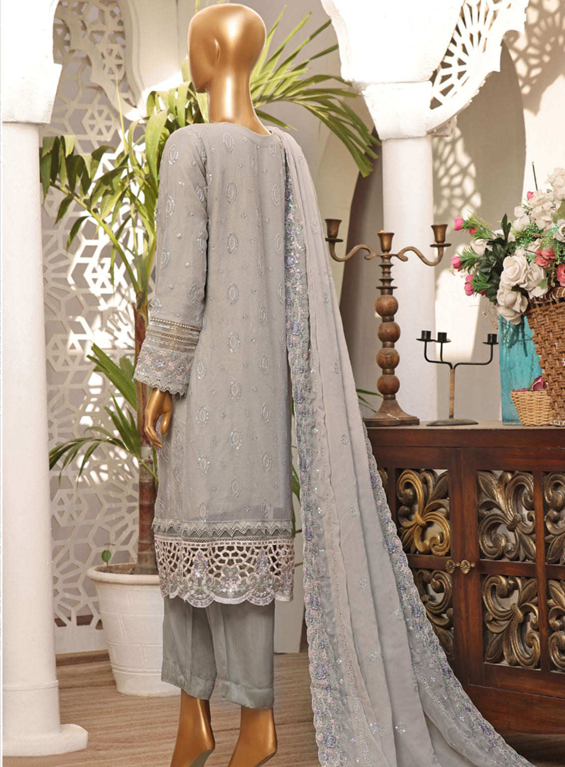 Fasaane By HZ Textile Embroidered Chiffon Suits Stitched 3 Piece - HZ24FC HZK-164 GREY Fasaane By HZ Textile Embroidered Chiffon Suits Stitched 3 Piece - HZ24FC HZK-164 GREY