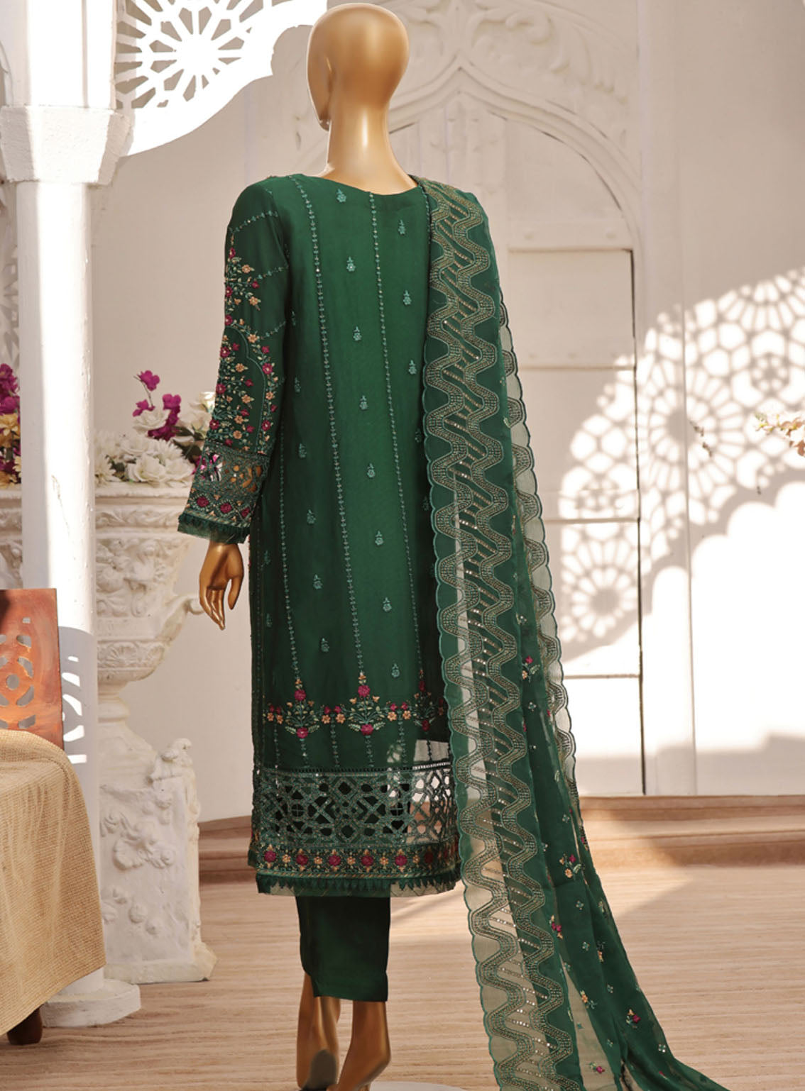 Fasaane By HZ Textile Embroidered Chiffon Suits Stitched 3 Piece - HZ24FC HZK-165 GREEN Fasaane By HZ Textile Embroidered Chiffon Suits Stitched 3 Piece - HZ24FC HZK-165 GREEN