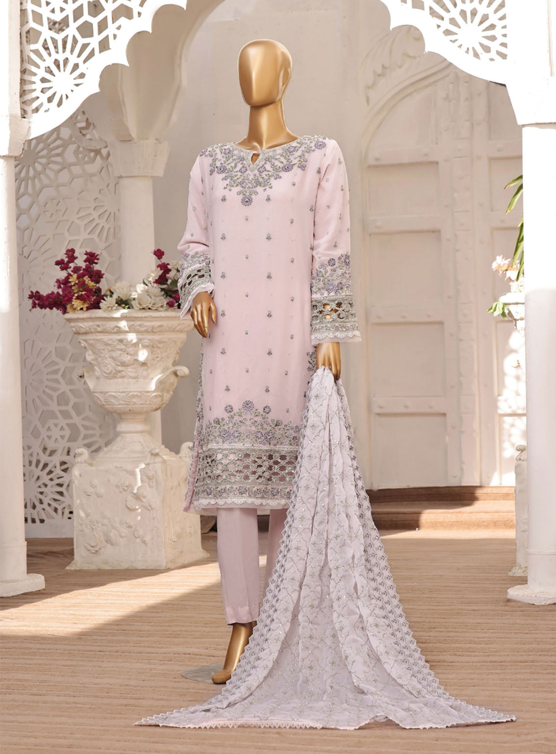 Fasaane By HZ Textile Embroidered Chiffon Suits Stitched 3 Piece - HZ24FC HZK-166 PINK Fasaane By HZ Textile Embroidered Chiffon Suits Stitched 3 Piece - HZ24FC HZK-166 PINK