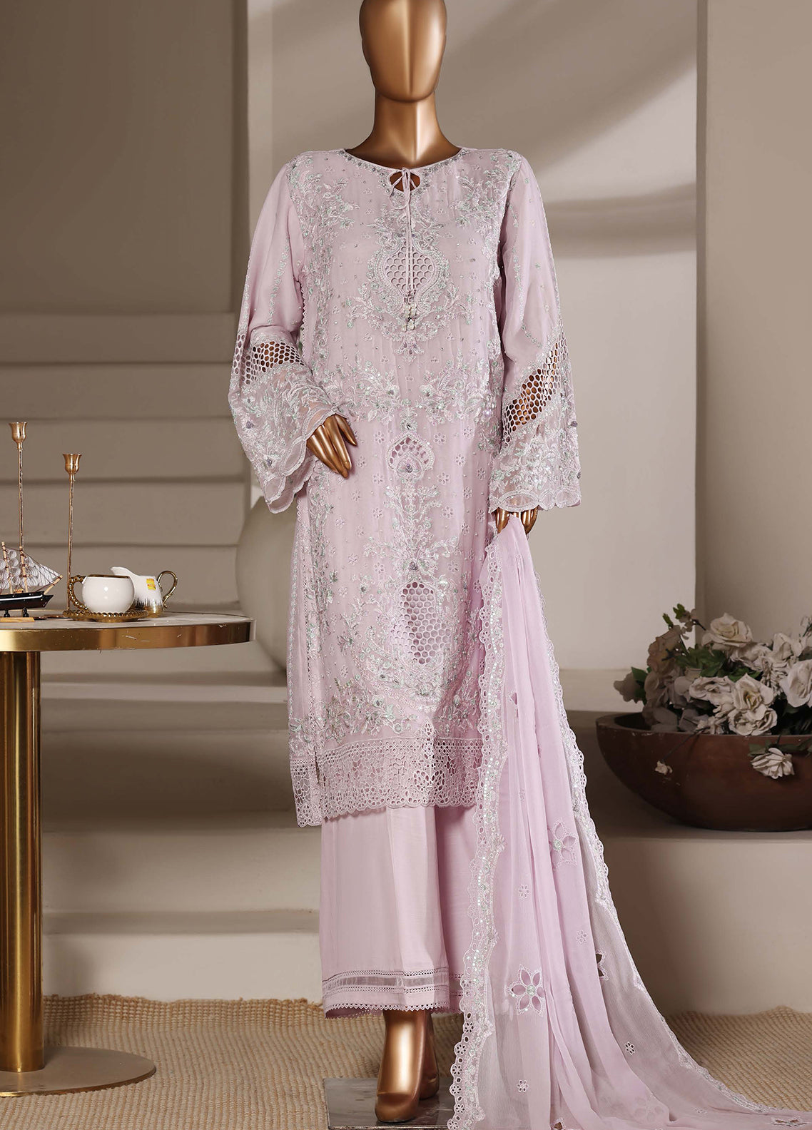 Fasaane By HZ Textiles Formals Embroidered Chiffon 3 Piece Stitched Suit HZ26FFECV1 D-HZK-236-LVN Fasaane By HZ Textiles Formals Embroidered Chiffon 3 Piece Stitched Suit HZ26FFECV1 D-HZK-236-LVN