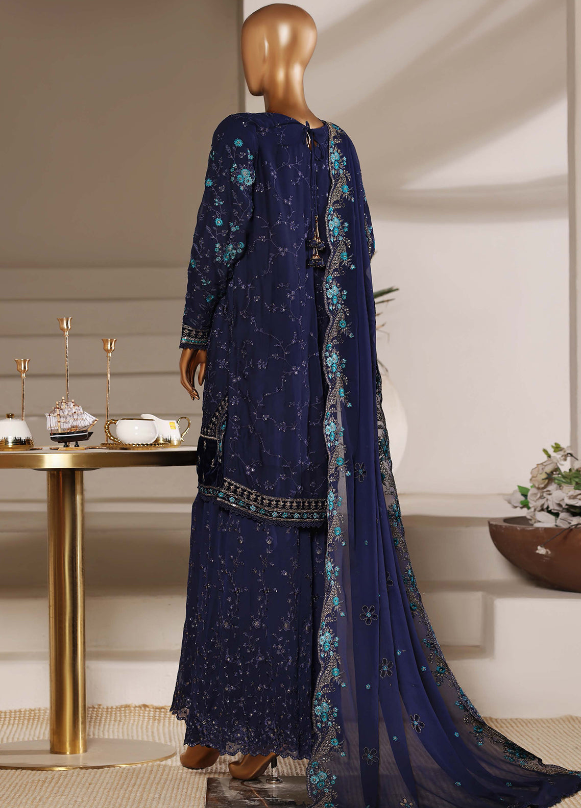 Fasaane By HZ Textiles Formals Embroidered Chiffon 3 Piece Stitched Suit HZ26FFECV1 D-HZK-239-NVY Fasaane By HZ Textiles Formals Embroidered Chiffon 3 Piece Stitched Suit HZ26FFECV1 D-HZK-239-NVY