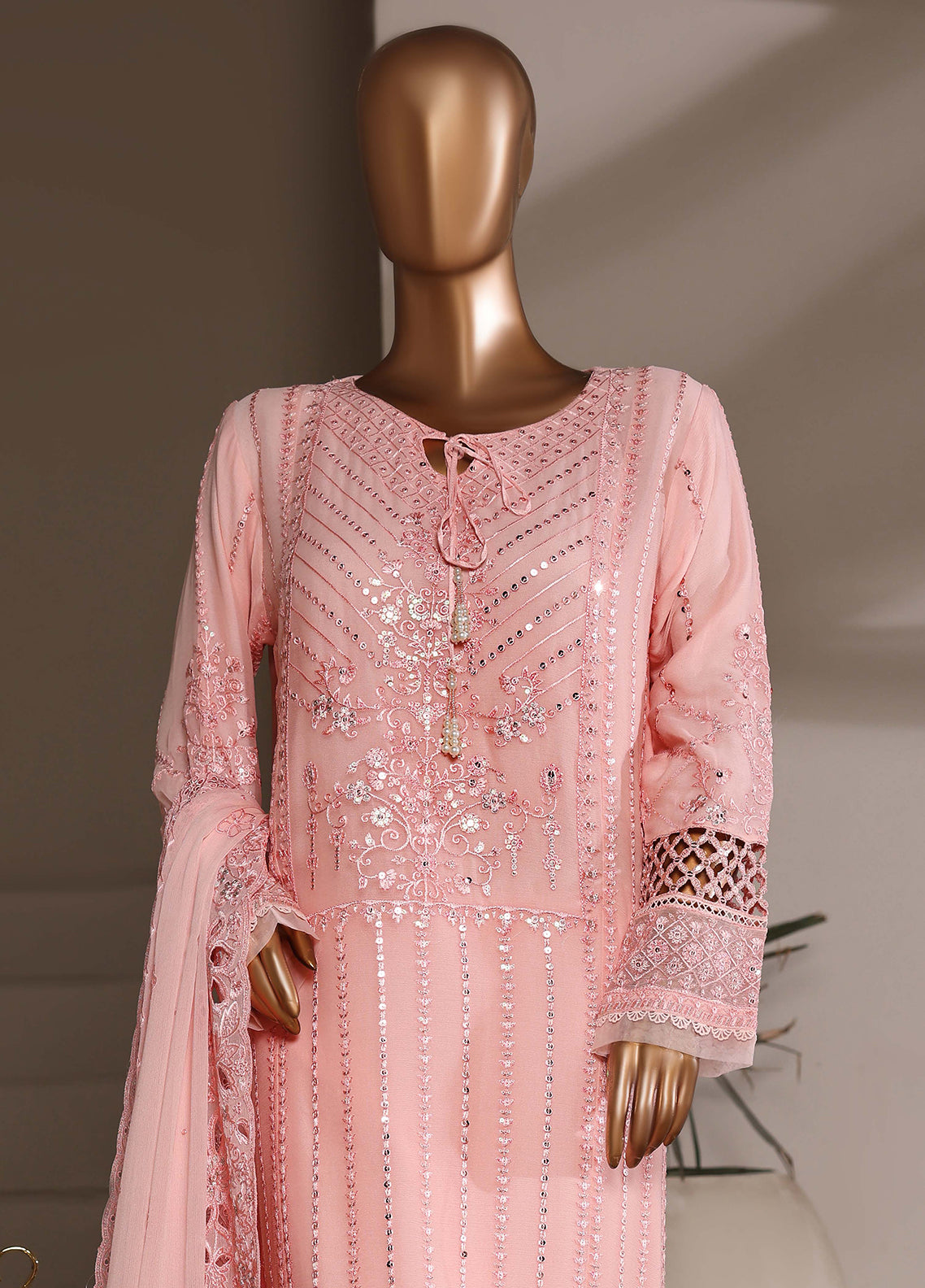 Fasaane By HZ Textiles Formals Embroidered Chiffon 3 Piece Stitched Suit HZ26FFECV1 D-HZK-241-PNK Fasaane By HZ Textiles Formals Embroidered Chiffon 3 Piece Stitched Suit HZ26FFECV1 D-HZK-241-PNK