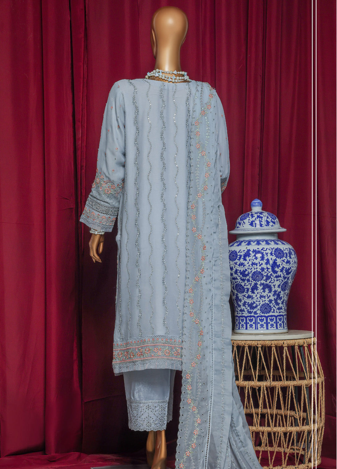 Fasaane by HZ Textiles Embroidered Chiffon Suits Stitched 3 Piece - HZ25FCF HZK-209 PASTEL BLUE Fasaane by HZ Textiles Embroidered Chiffon Suits Stitched 3 Piece - HZ25FCF HZK-209 PASTEL BLUE