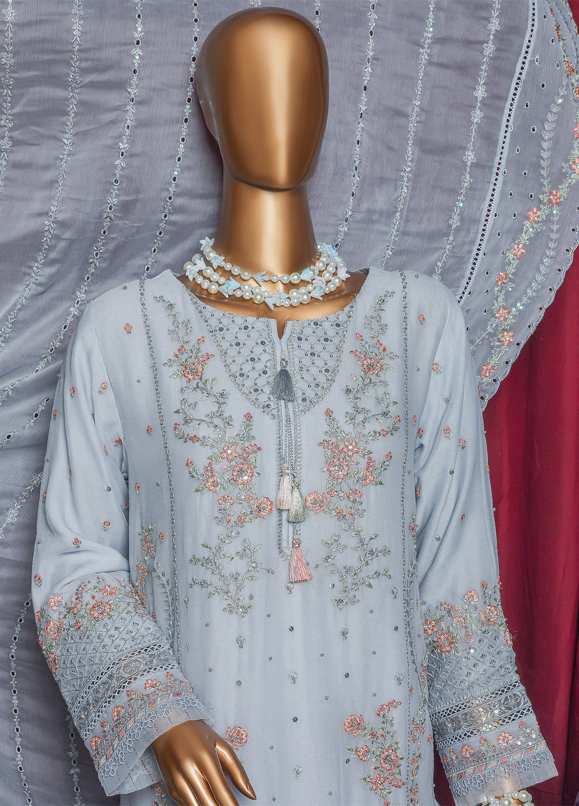 Fasaane by HZ Textiles Embroidered Chiffon Suits Stitched 3 Piece - HZ25FCF HZK-209 PASTEL BLUE Fasaane by HZ Textiles Embroidered Chiffon Suits Stitched 3 Piece - HZ25FCF HZK-209 PASTEL BLUE