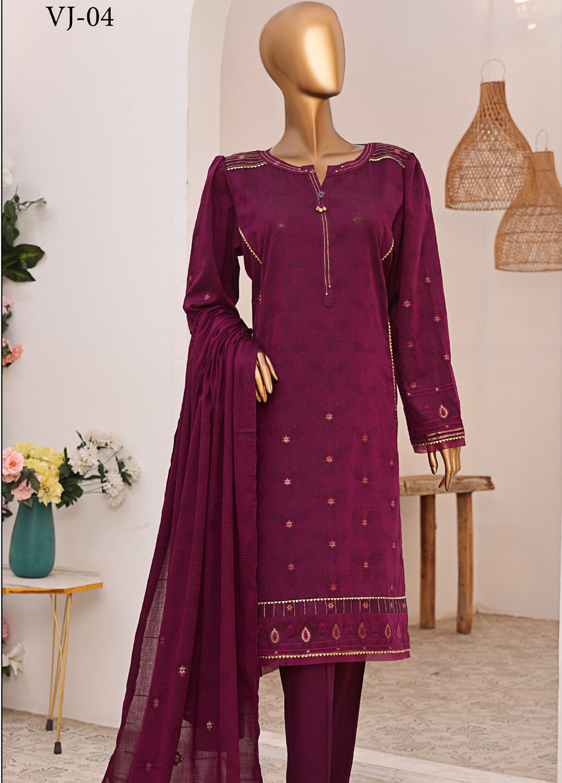 HZ Textiles Printed Jacquard Suits Unstitched 3 Piece - HZ25VJP VJ-04 HZ Textiles Printed Jacquard Suits Unstitched 3 Piece - HZ25VJP VJ-04