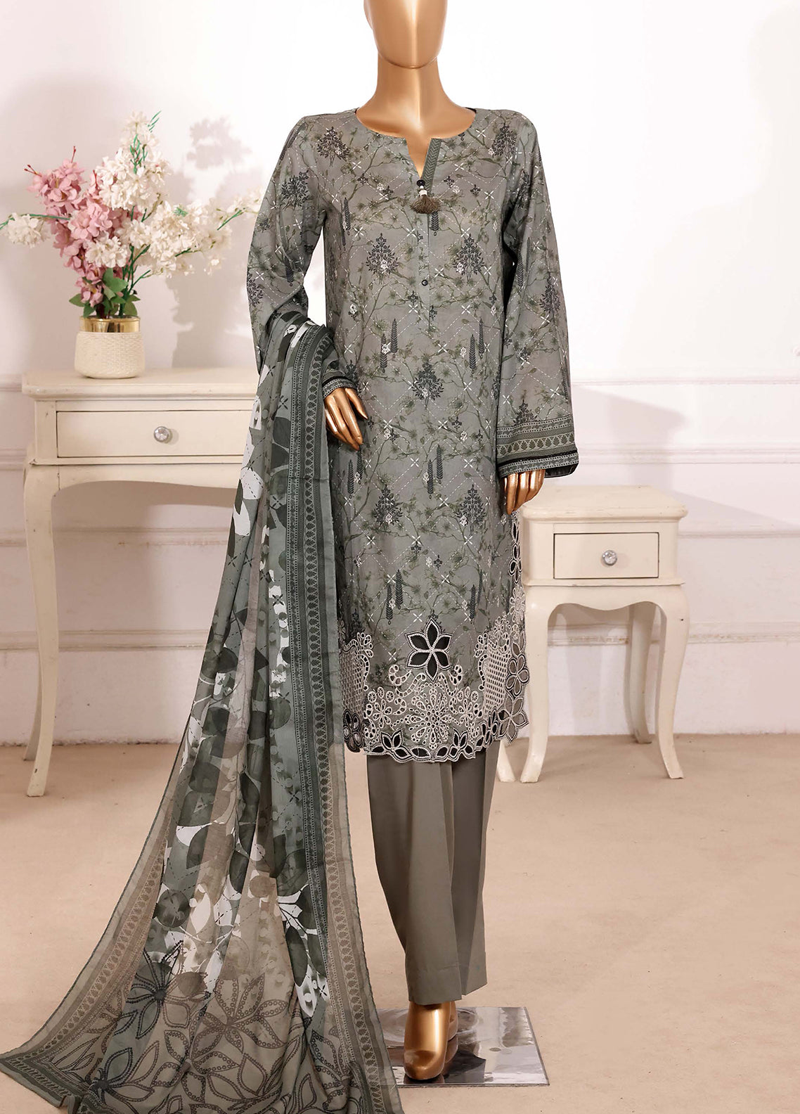 HZ Textiles Cutworkari Embroidered Lawn 3 Piece Stitched Suit HZ26CEL D-CPE-013 HZ Textiles Cutworkari Embroidered Lawn 3 Piece Stitched Suit HZ26CEL D-CPE-013