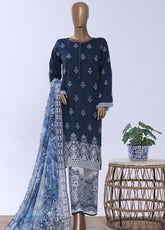 HZ Textiles Embroidered Chikankari Lawn 3 Piece Stitched Suit HZ26EC D-081 M BLUE