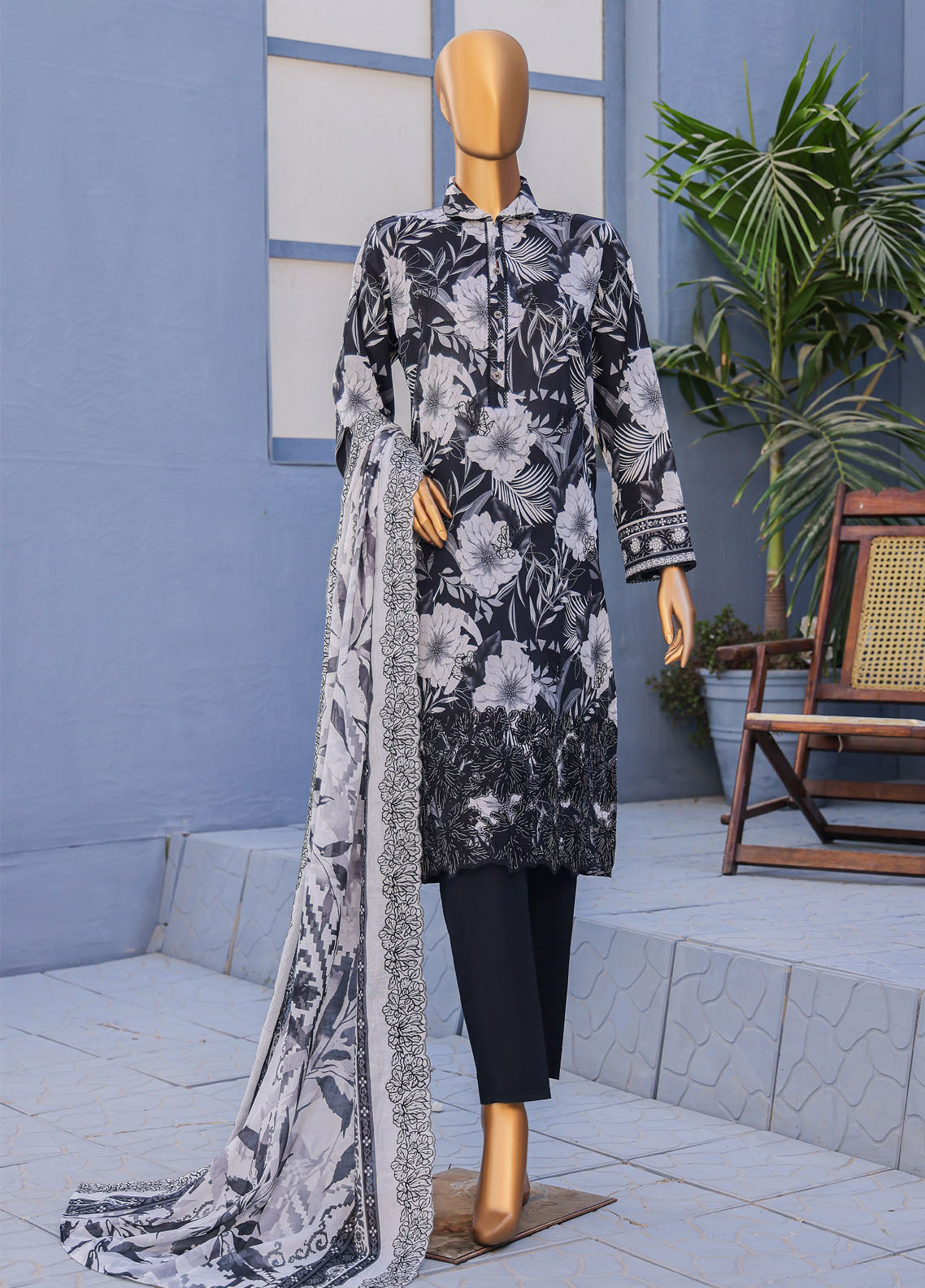 HZ Textiles Premium Chikankari Lawn 3 Piece Unstitched Suit HZ26PC D-PCE-1032 HZ Textiles Premium Chikankari Lawn 3 Piece Unstitched Suit HZ26PC D-PCE-1032