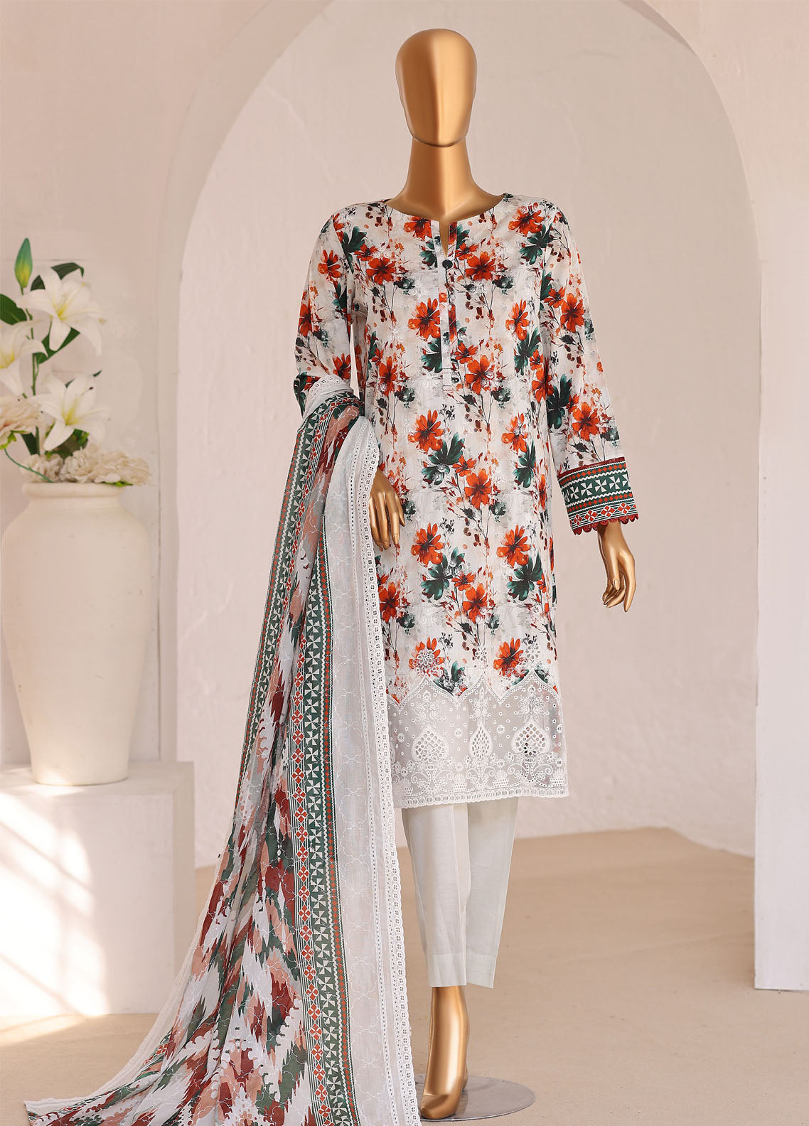 HZ Textiles Premium Chikankari Lawn 3 Piece Unstitched Suit HZ26PC D-PCE-645 HZ Textiles Premium Chikankari Lawn 3 Piece Unstitched Suit HZ26PC D-PCE-645