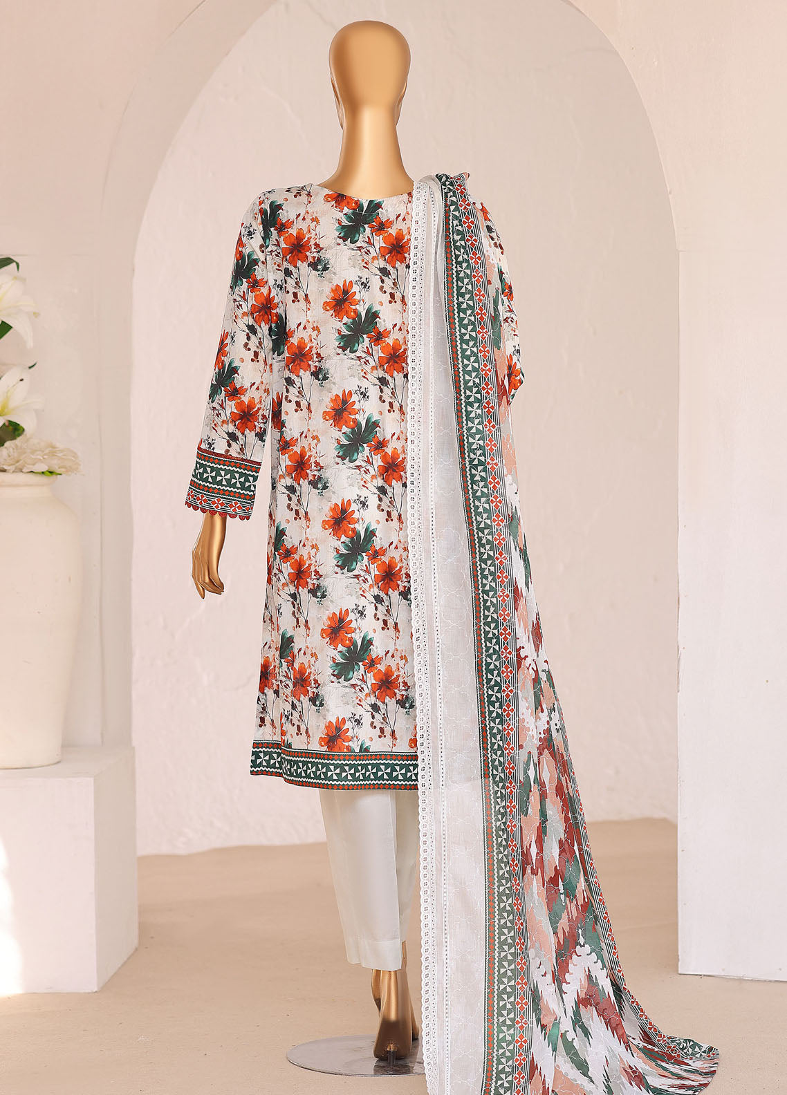 HZ Textiles Premium Chikankari Lawn 3 Piece Unstitched Suit HZ26PC D-PCE-645 HZ Textiles Premium Chikankari Lawn 3 Piece Unstitched Suit HZ26PC D-PCE-645