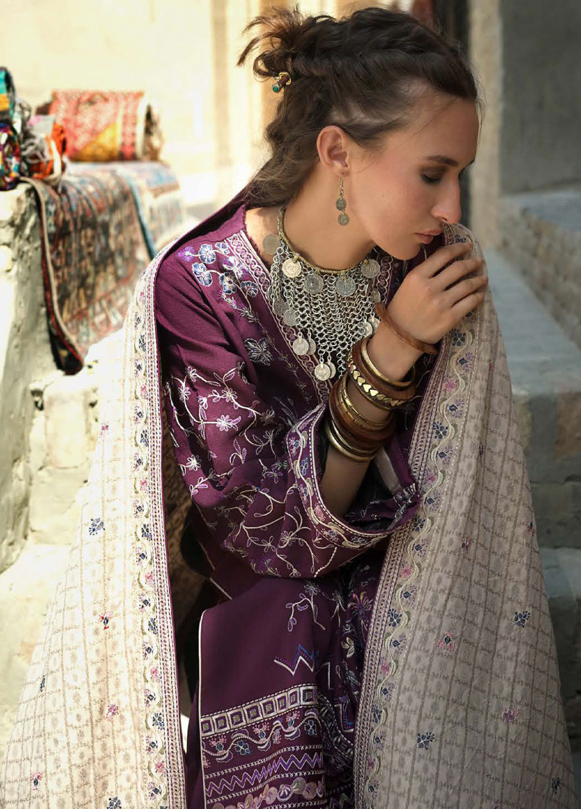 Hemline Bukhara By Mushq Embroidered Corduroy 3 Piece Unstitched Suit MQ26BWE D-102 WINTER CARAVAN Hemline Bukhara By Mushq Embroidered Corduroy 3 Piece Unstitched Suit MQ26BWE D-102 WINTER CARAVAN