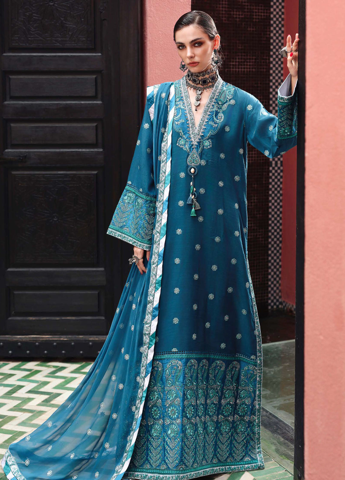 Hemline Nuvera By Mushq Embroidered Raw Silk 3 Piece Unstitched Suit MQ26HN D-201 ROUGE SAPPHIRE Hemline Nuvera By Mushq Embroidered Raw Silk 3 Piece Unstitched Suit MQ26HN D-201 ROUGE SAPPHIRE