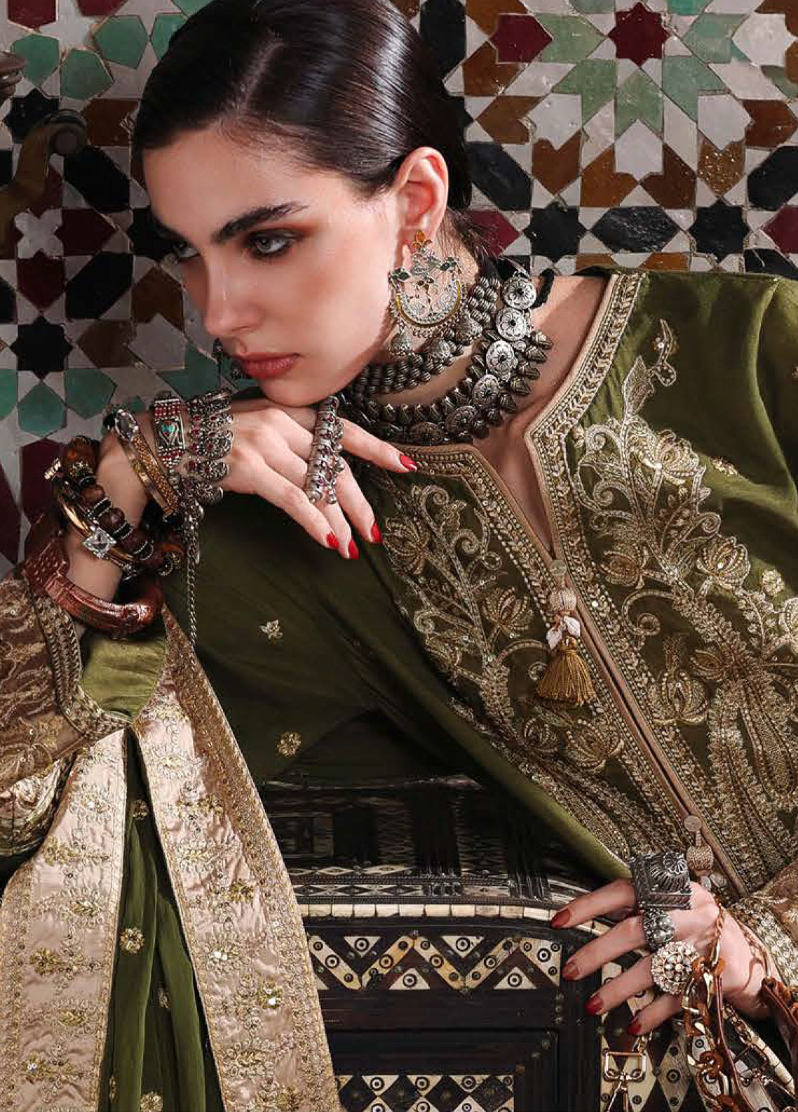 Hemline Nuvera By Mushq Embroidered Raw Silk 3 Piece Unstitched Suit MQ26HN D-203 CELESTIA CROWN Hemline Nuvera By Mushq Embroidered Raw Silk 3 Piece Unstitched Suit MQ26HN D-203 CELESTIA CROWN