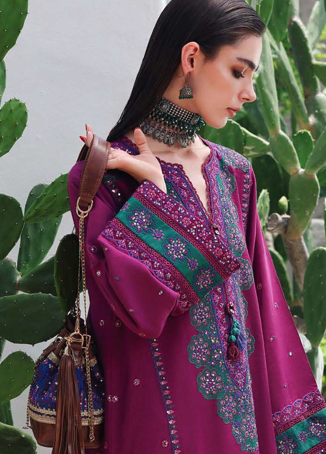 Hemline Nuvera By Mushq Embroidered Raw Silk 3 Piece Unstitched Suit MQ26HN D-204 REINA ROUGE Hemline Nuvera By Mushq Embroidered Raw Silk 3 Piece Unstitched Suit MQ26HN D-204 REINA ROUGE