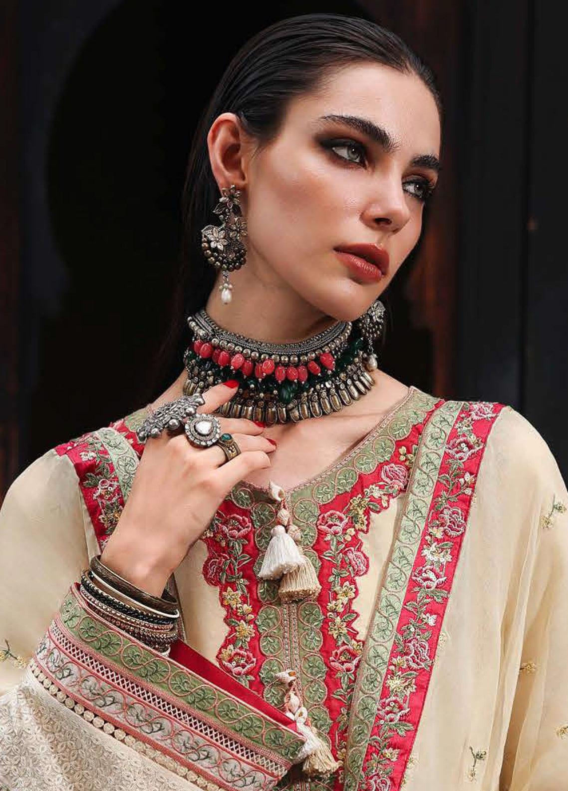 Hemline Nuvera By Mushq Embroidered Raw Silk 3 Piece Unstitched Suit MQ26HN D-205 CARDINAL GEM Hemline Nuvera By Mushq Embroidered Raw Silk 3 Piece Unstitched Suit MQ26HN D-205 CARDINAL GEM