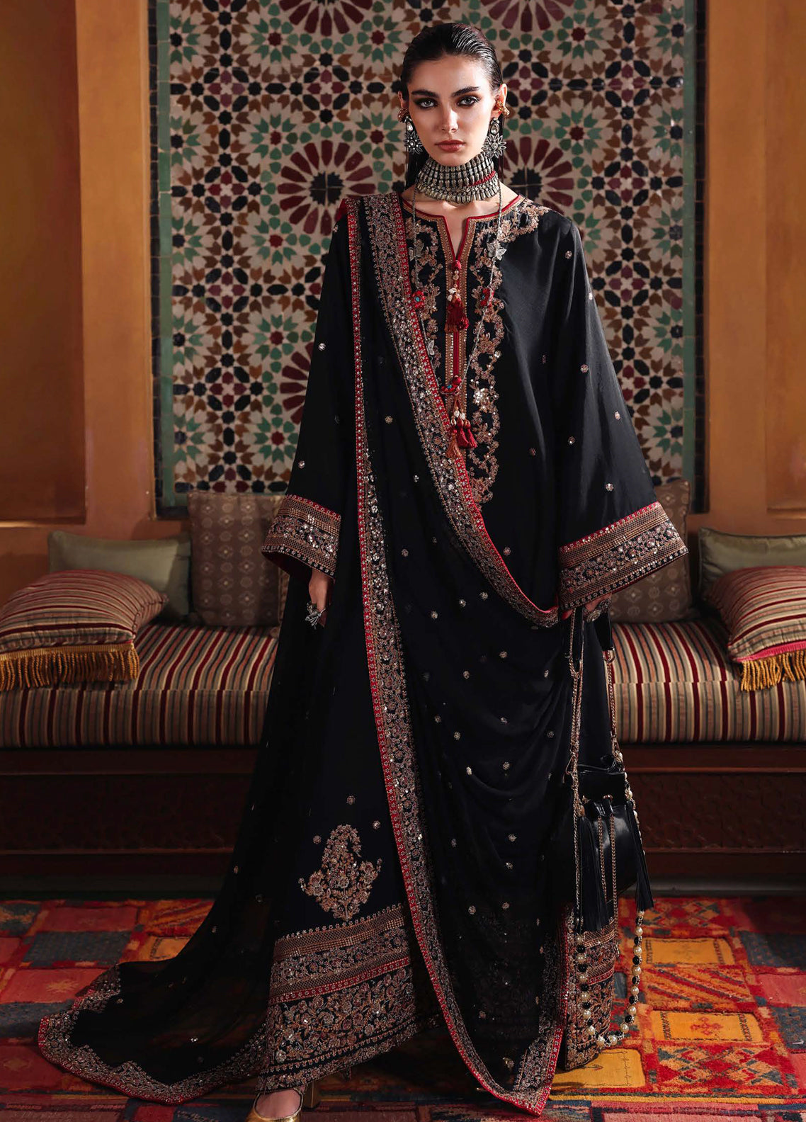 Hemline Nuvera By Mushq Embroidered Raw Silk 3 Piece Unstitched Suit MQ26HN D-206 CARMINE JEWEL Hemline Nuvera By Mushq Embroidered Raw Silk 3 Piece Unstitched Suit MQ26HN D-206 CARMINE JEWEL