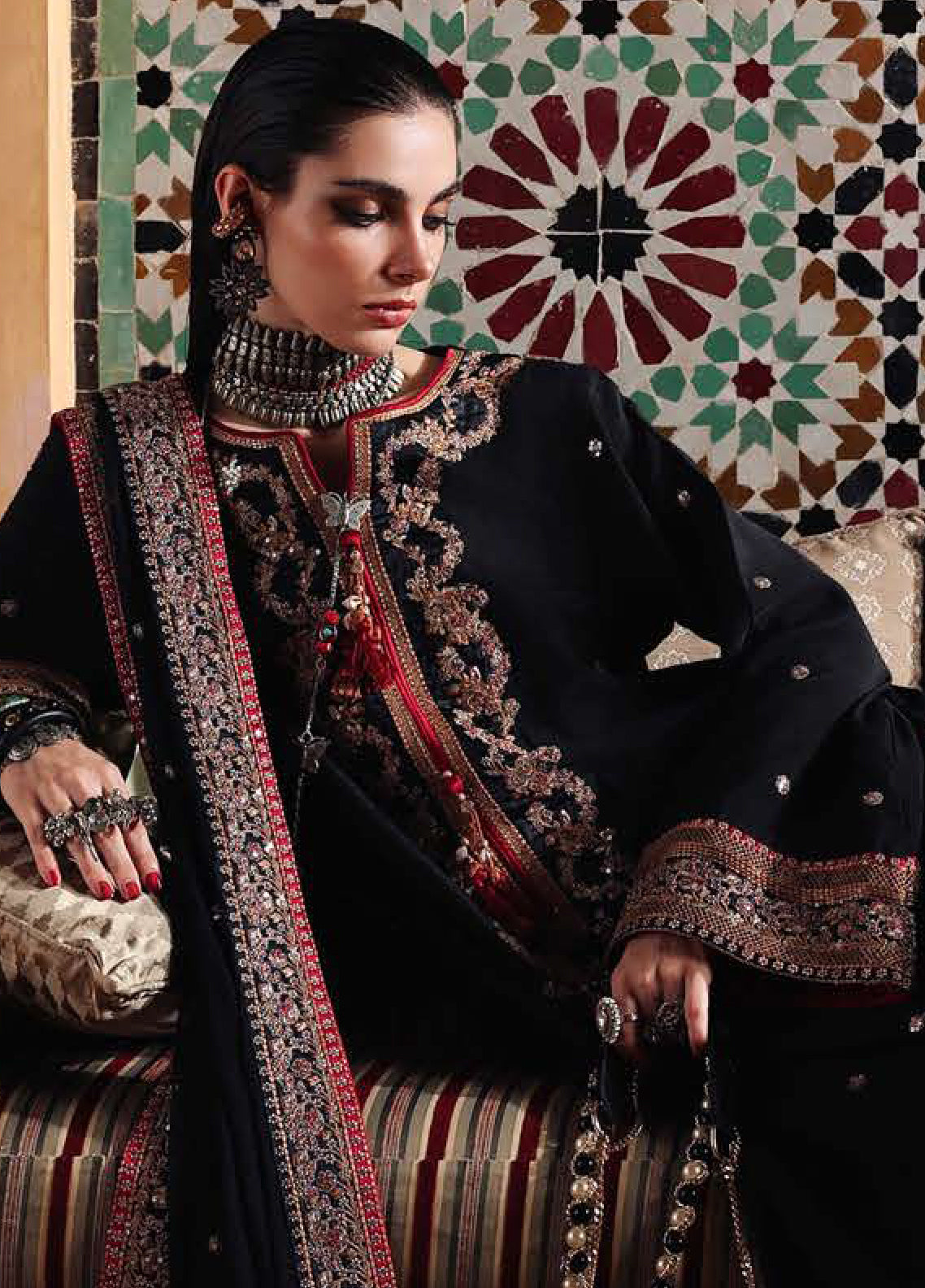 Hemline Nuvera By Mushq Embroidered Raw Silk 3 Piece Unstitched Suit MQ26HN D-206 CARMINE JEWEL Hemline Nuvera By Mushq Embroidered Raw Silk 3 Piece Unstitched Suit MQ26HN D-206 CARMINE JEWEL