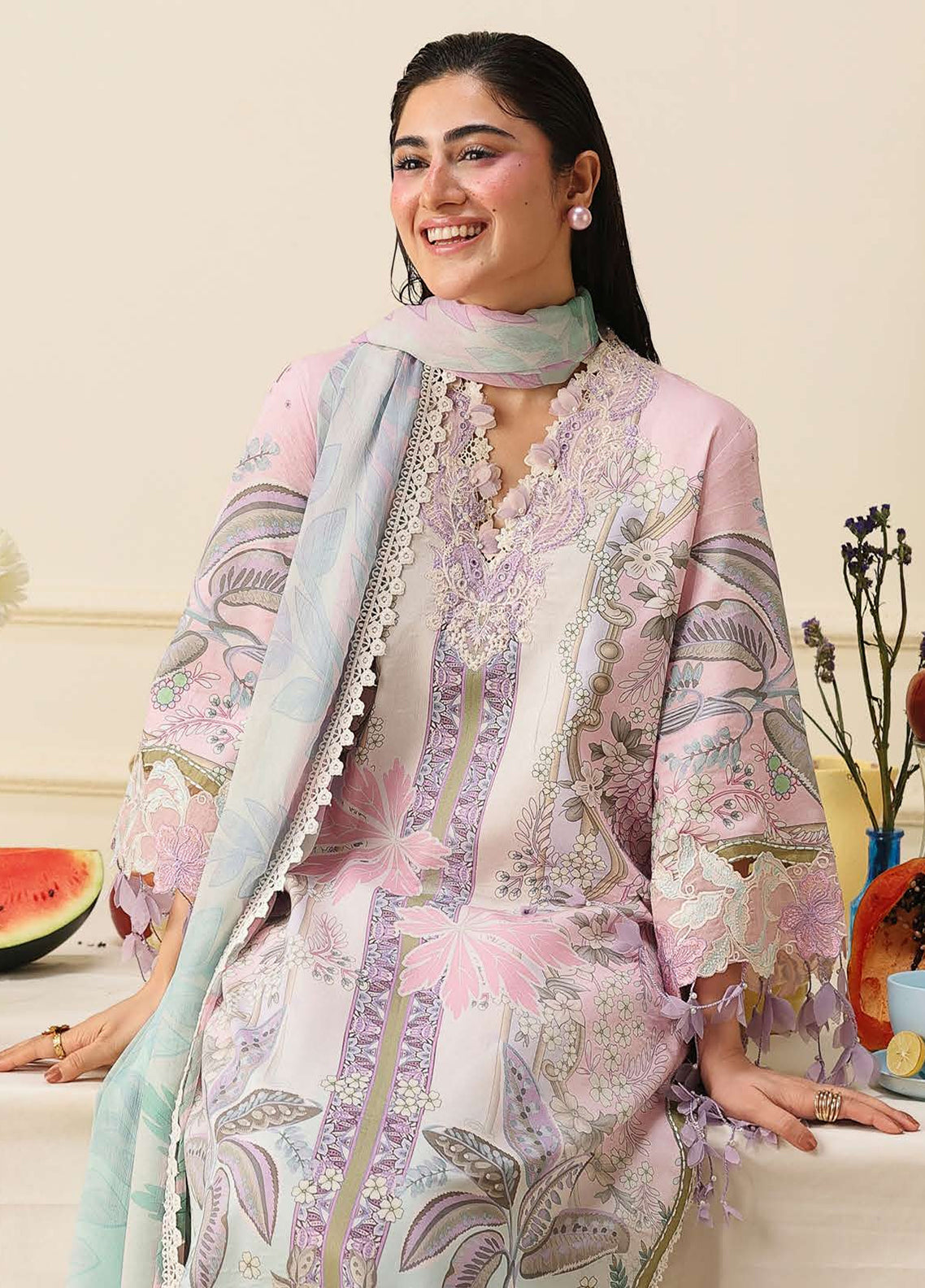 Hemline Soleil By Mushq Embroidered Lawn 3 Piece Unstitched Suit MQ26HSP D-302 SERENA BLOOM Hemline Soleil By Mushq Embroidered Lawn 3 Piece Unstitched Suit MQ26HSP D-302 SERENA BLOOM