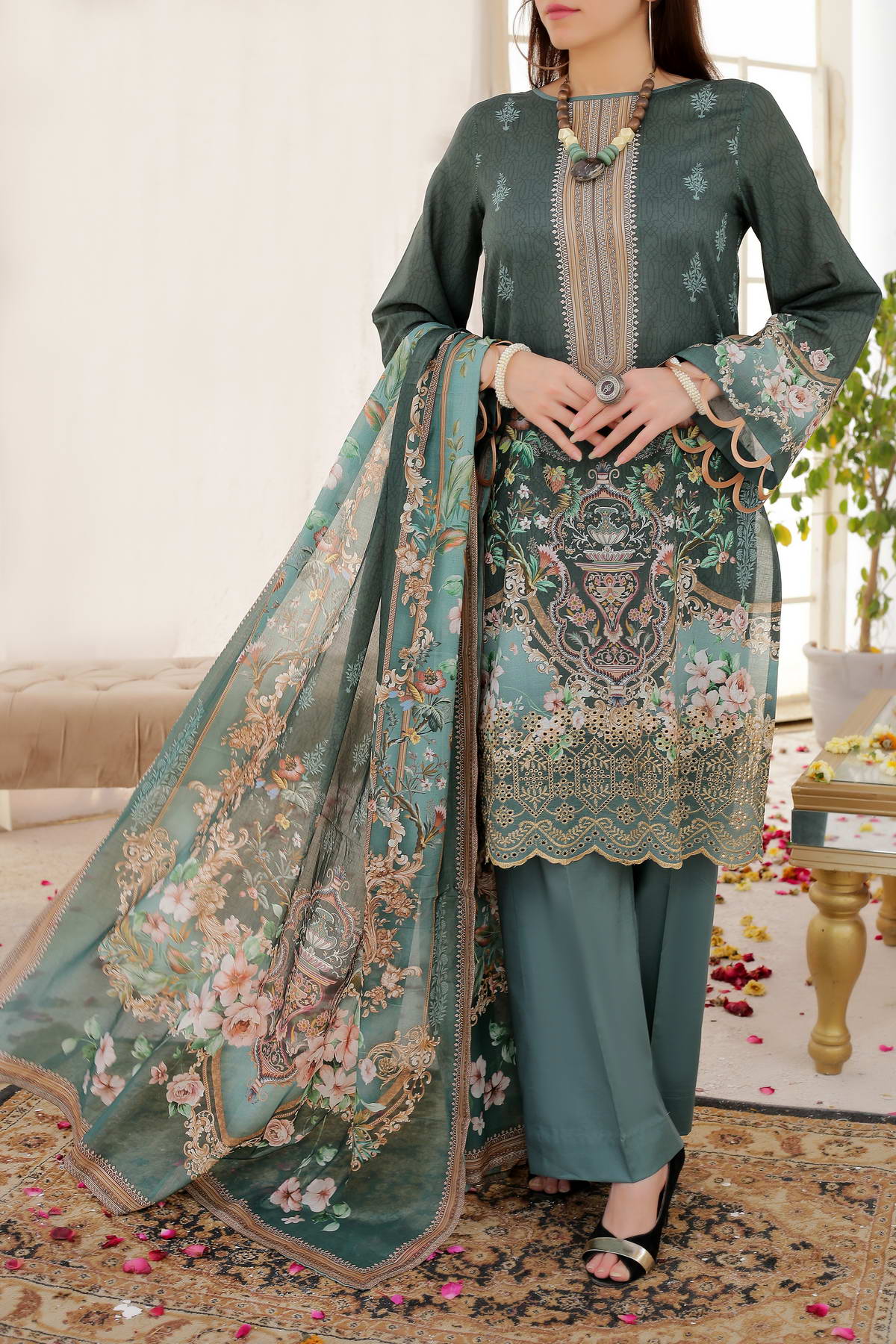 Mariyah By VS Textile Embroidered Lawn Unstitched 3 Piece Suit - 35 Mariyah By VS Textile Embroidered Lawn Unstitched 3 Piece Suit - 35