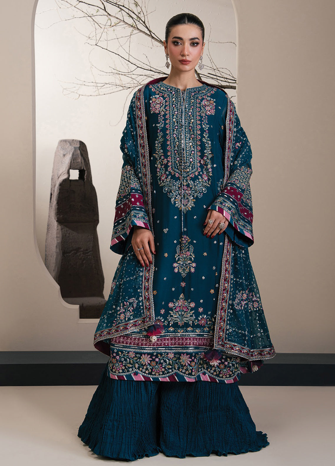 Kalani By Xenia Luxury Formals Embroidered Chiffon 3 Piece Unstitched Suit XE26KLF D-05 YONA Kalani By Xenia Luxury Formals Embroidered Chiffon 3 Piece Unstitched Suit XE26KLF D-05 YONA