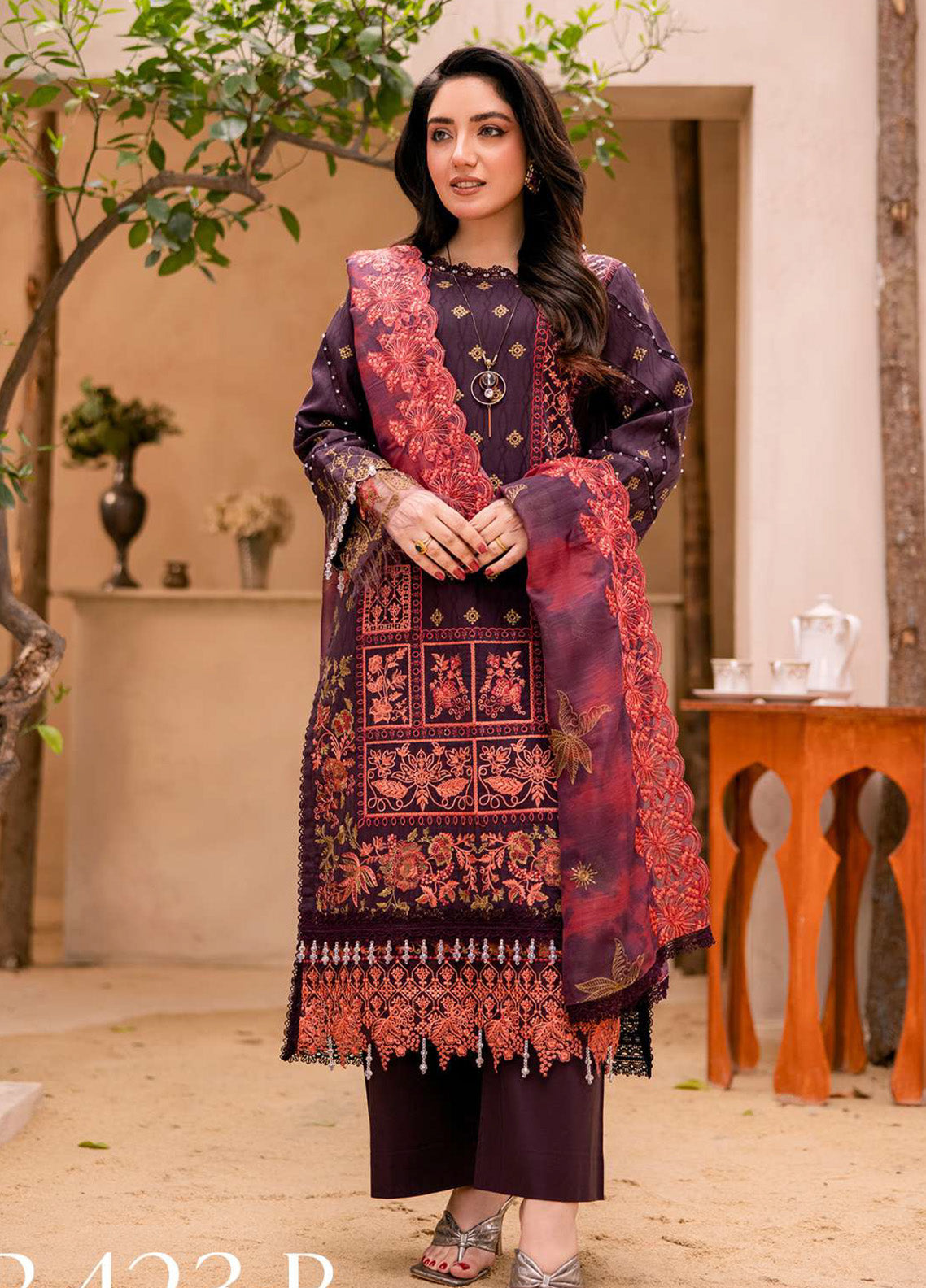 Khass by Peridot Embroidered Lawn Suits Unstitched 3 Piece - PR25EE PR-423B Khass by Peridot Embroidered Lawn Suits Unstitched 3 Piece - PR25EE PR-423B