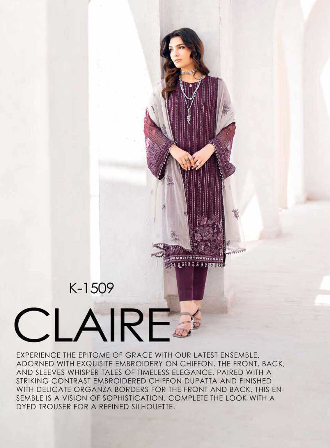 Kuch Khas By Flossie Embroidered Chiffon Suits Unstitched 3 Piece - FS24KKC K-1509 CLAIRE Kuch Khas By Flossie Embroidered Chiffon Suits Unstitched 3 Piece - FS24KKC K-1509 CLAIRE