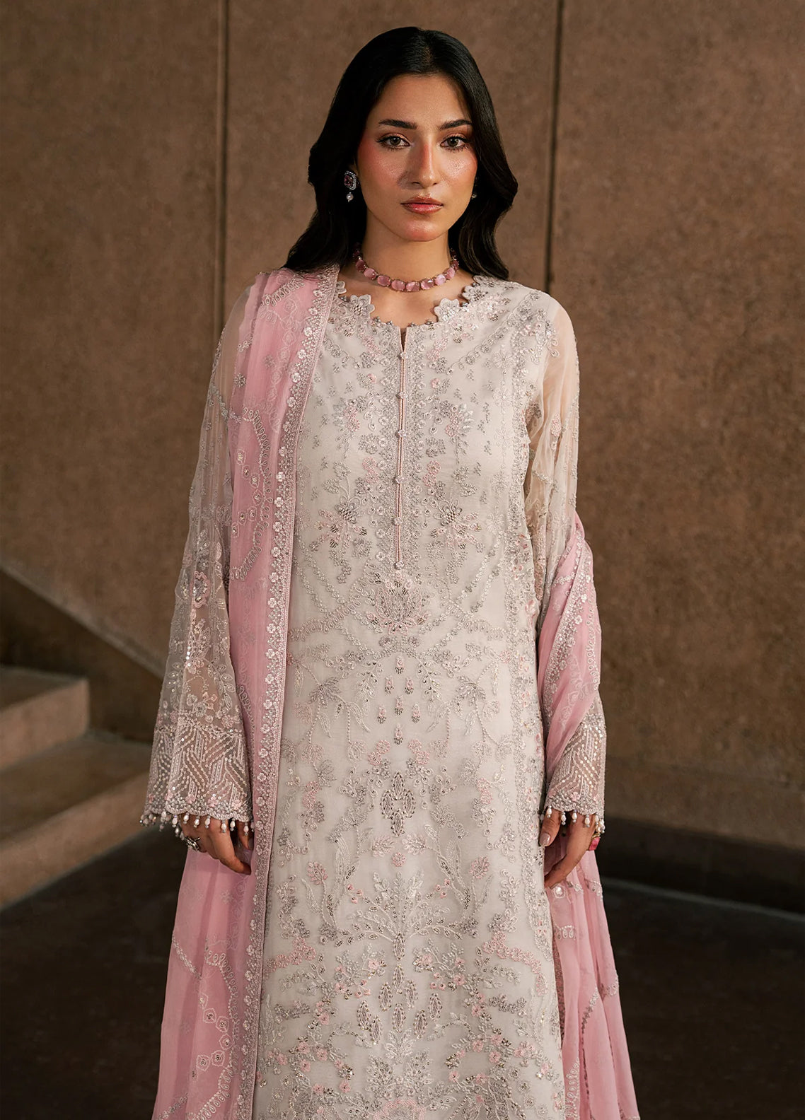 Lamisah By Lavish Premium Lazawal Embroidered Chiffon 3 Piece Unstitched Suit LP25LLC D-02 PINK ELEGANCE Lamisah By Lavish Premium Lazawal Embroidered Chiffon 3 Piece Unstitched Suit LP25LLC D-02 PINK ELEGANCE