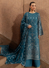 Lamisah By Lavish Premium Lazawal Embroidered Chiffon 3 Piece Unstitched Suit LP25LLC D-05 TEAL ESSENCE