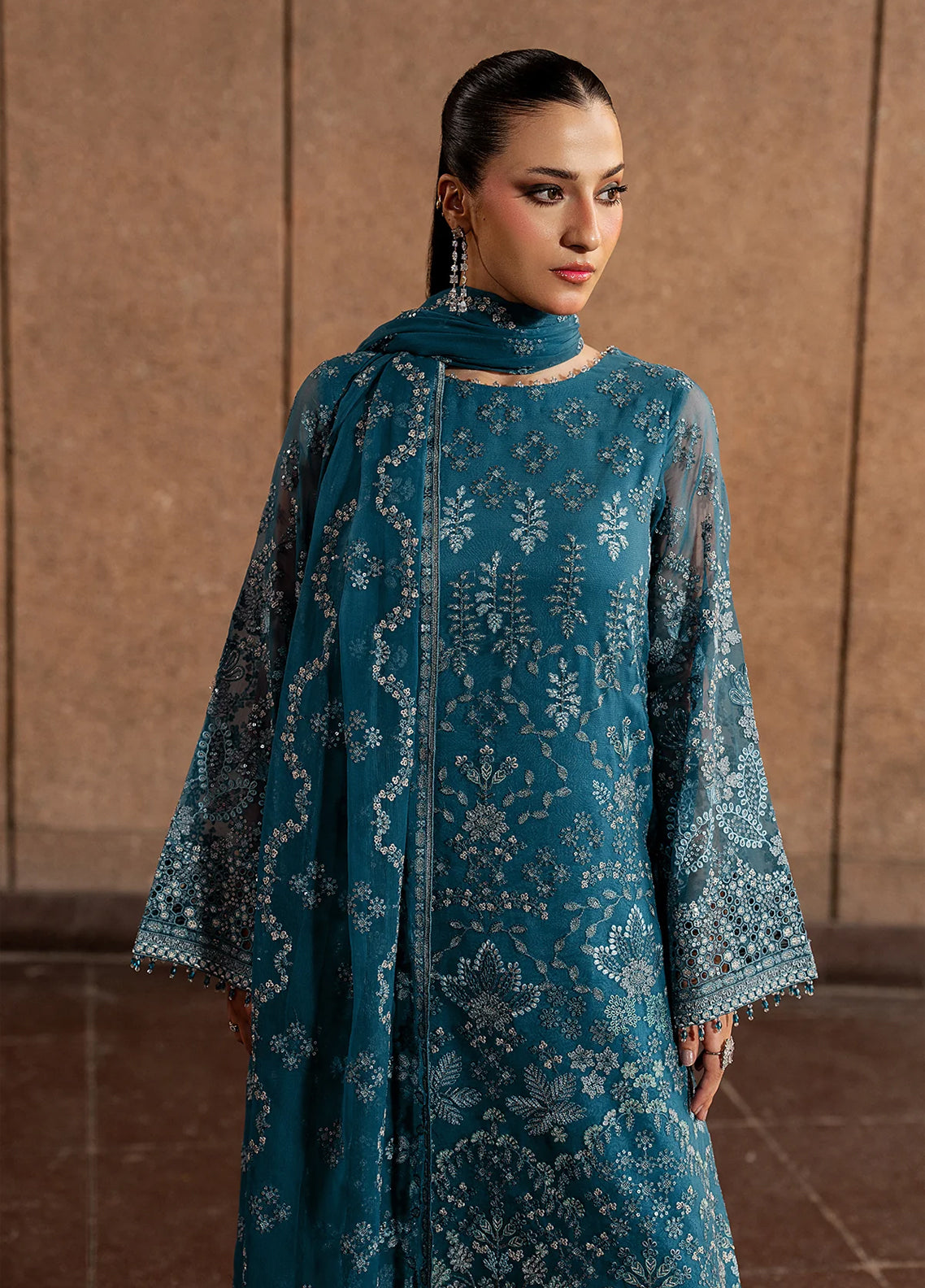 Lamisah By Lavish Premium Lazawal Embroidered Chiffon 3 Piece Unstitched Suit LP25LLC D-05 TEAL ESSENCE Lamisah By Lavish Premium Lazawal Embroidered Chiffon 3 Piece Unstitched Suit LP25LLC D-05 TEAL ESSENCE