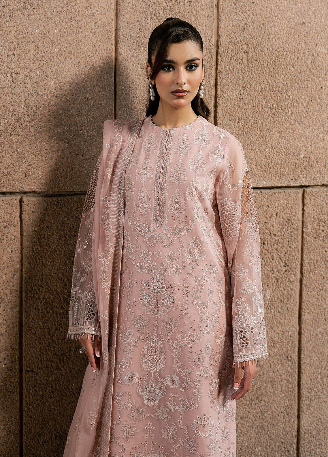 Lamisah By Lavish Premium Lazawal Embroidered Chiffon 3 Piece Unstitched Suit LP25LLC D-06 PINK BLOSSOM Lamisah By Lavish Premium Lazawal Embroidered Chiffon 3 Piece Unstitched Suit LP25LLC D-06 PINK BLOSSOM