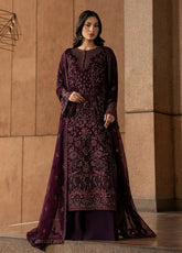 Lamisah By Lavish Premium Lazawal Embroidered Chiffon 3 Piece Unstitched Suit LP25LLC D-09 MAROON MAJESTY