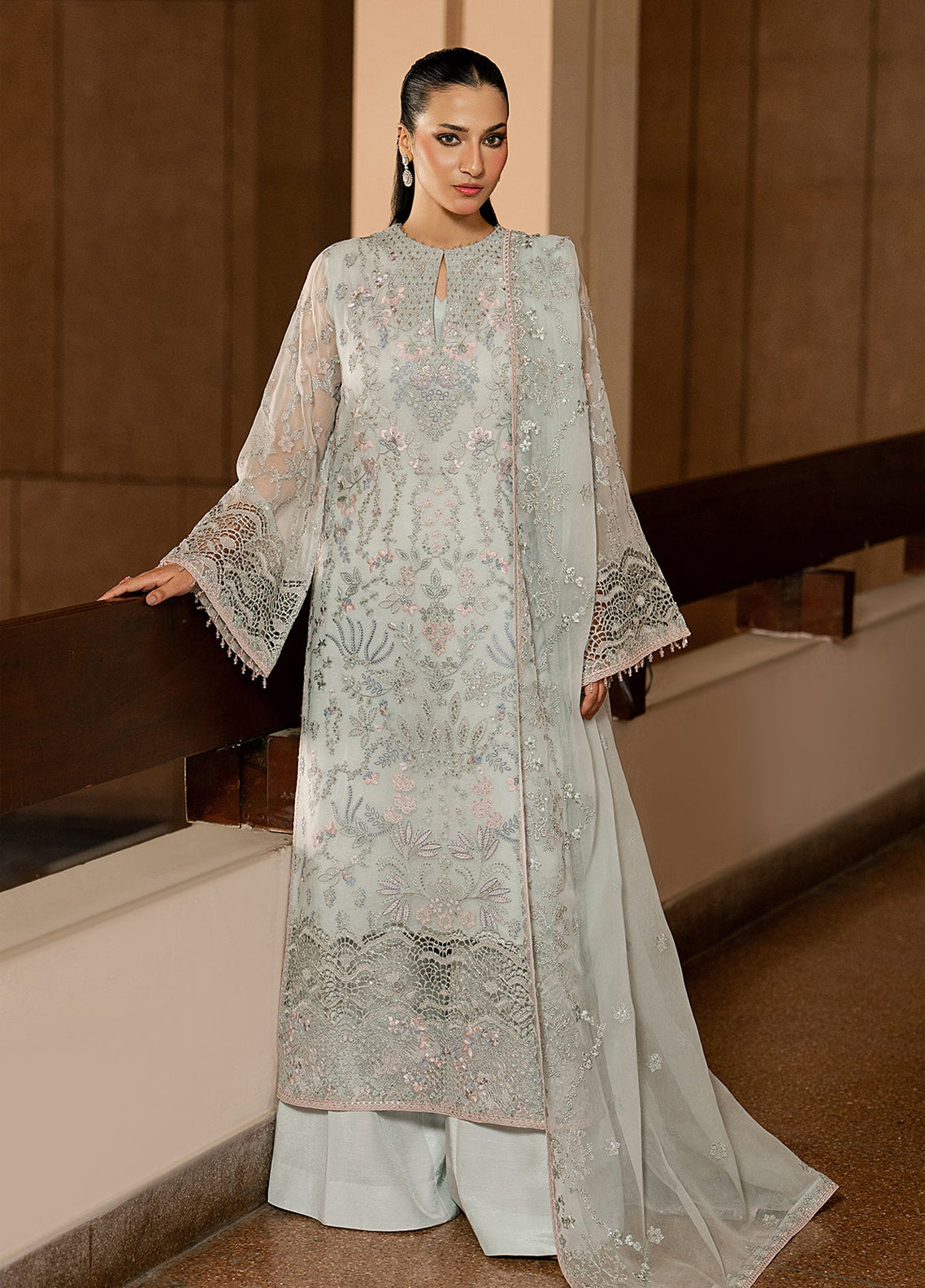Lamisah By Lavish Premium Lazawal Embroidered Chiffon 3 Piece Unstitched Suit LP25LLC D-10 MINT MIRAGE Lamisah By Lavish Premium Lazawal Embroidered Chiffon 3 Piece Unstitched Suit LP25LLC D-10 MINT MIRAGE