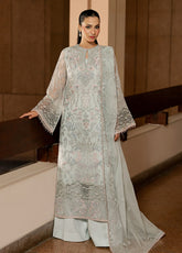 Lamisah By Lavish Premium Lazawal Embroidered Chiffon 3 Piece Unstitched Suit LP25LLC D-10 MINT MIRAGE
